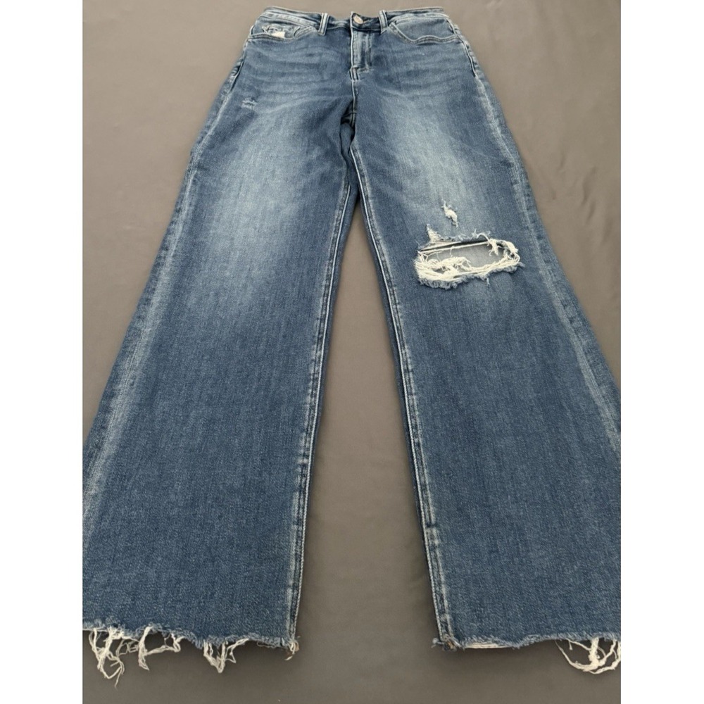 Vervet Blue Jeans Womens Size 26 Distressed Wide Leg Raw Hem Medium Wash Denim - Picture 2 of 12